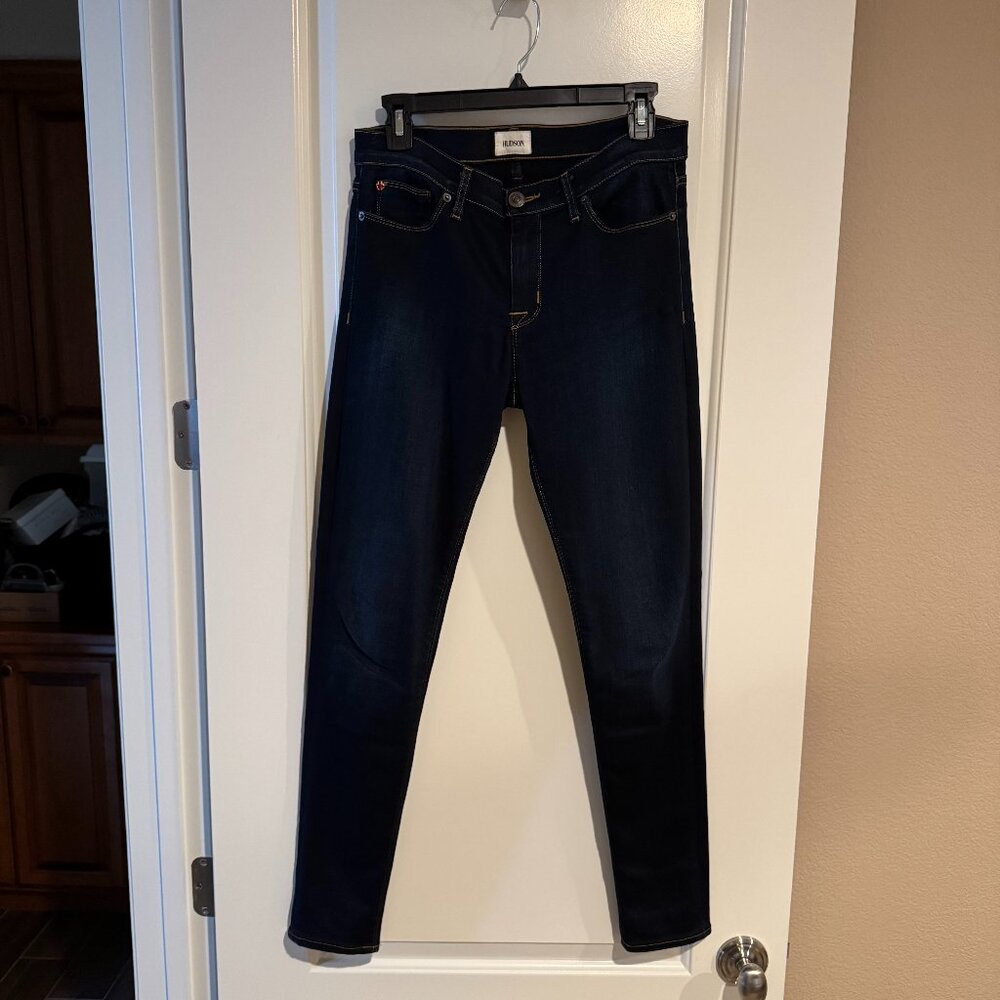 Hudson Nico Midrise Super Skinny Jeans in Dark Blue, Size 29